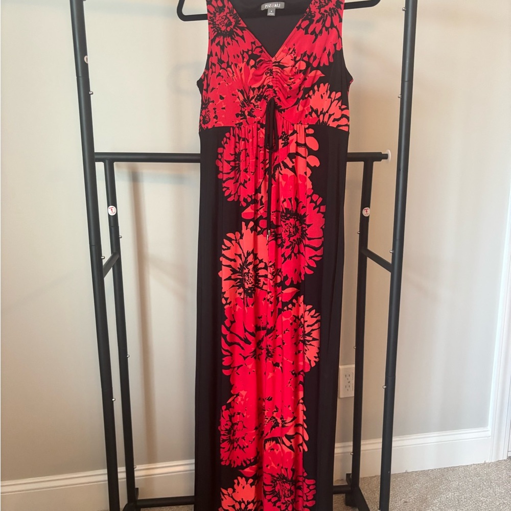 Roz & Ali Red and Black Floral Maxi Dress